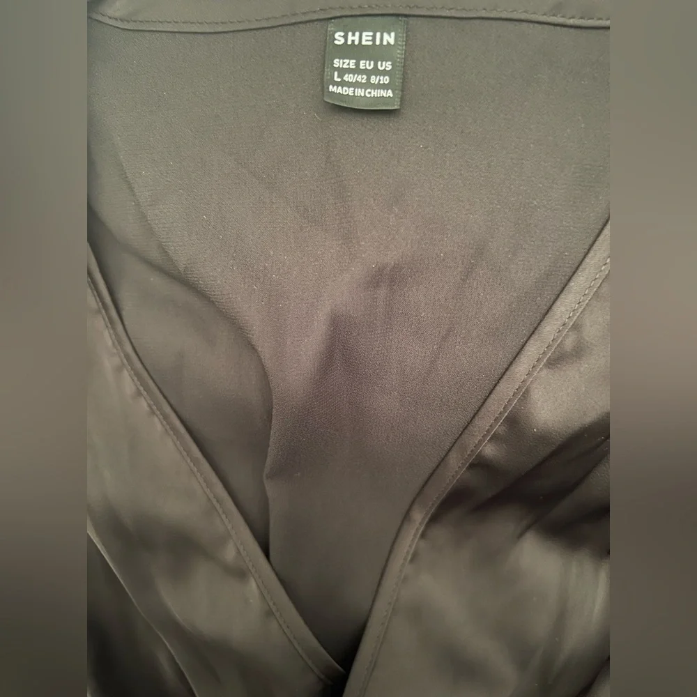 SHEIN Black Satin V-Neck Deep V Long-Sleeve Bodysuit - Picture 3 of 5